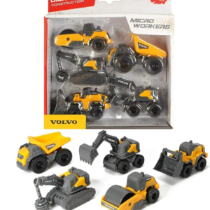 Dickie Toys Volvo Micro Workers 5er Set Baustellenfahrzeuge (je 10 cm) - Kinder Bagger Spielzeug
